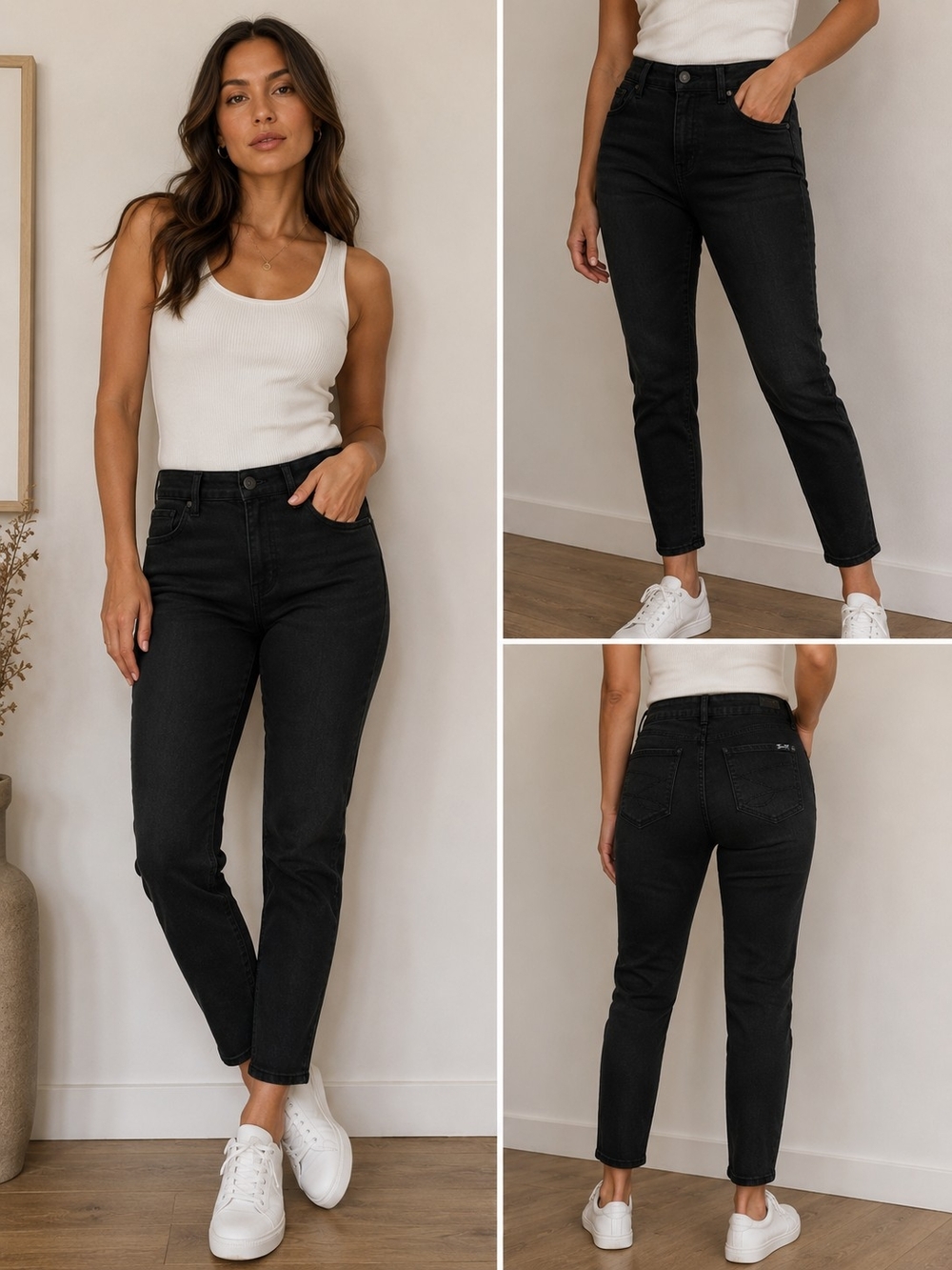 Seven7 Black High-Rise Straight Leg Jeans